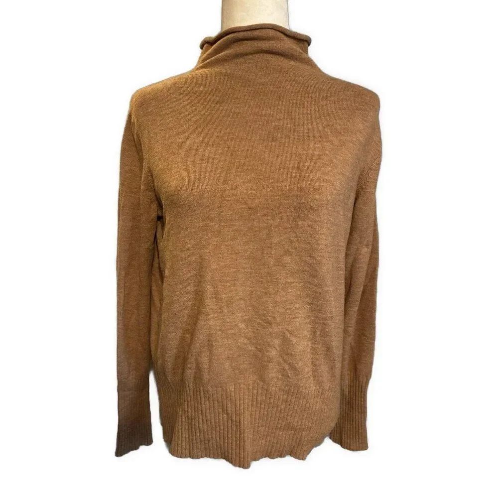 Womens Solid Camel Brown Acrylic Long Sleeve Knit Turtleneck Sweater Medium